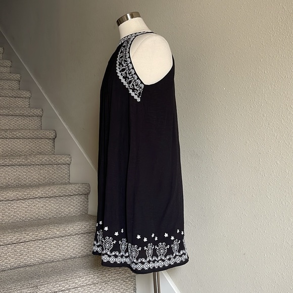 THML Sz L Black with White Embroidery Vittoria Halter Dress - Picture 2 of 14
